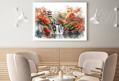 Waterfall Drawing With Trees Home Decor Premium Quality Poster Print Choose Your Sizes - Bella Home Decor
