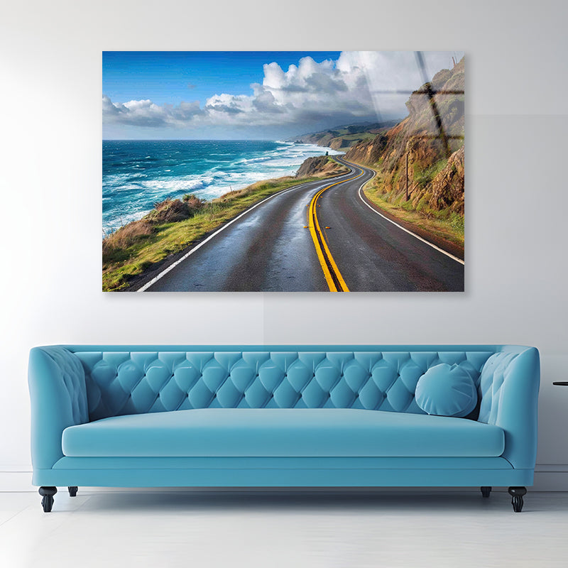 Winding Coastal Road, Ocean View Acrylic Glass Print Tempered Glass Wall Art 100% Made in Australia Ready to Hang - Bella Home Decor
