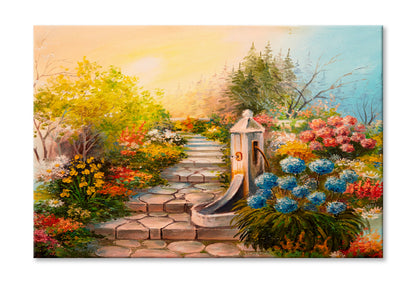 Stone Stairs In The Forest Oil Painting Limited Edition High Quality Print Stretched Canvas None