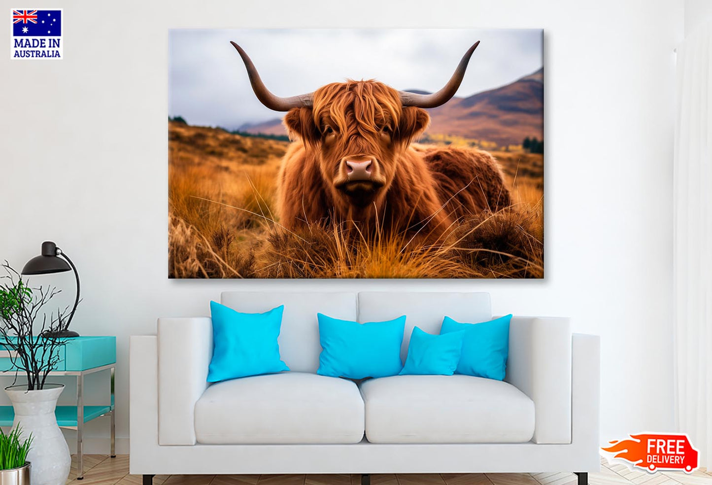 Highland Cow with Horns  Wall Art Decor 100% Australian Made - Bella Home Decor