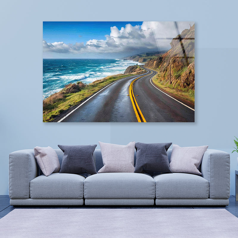 Winding Coastal Road, Ocean View Acrylic Glass Print Tempered Glass Wall Art 100% Made in Australia Ready to Hang - Bella Home Decor