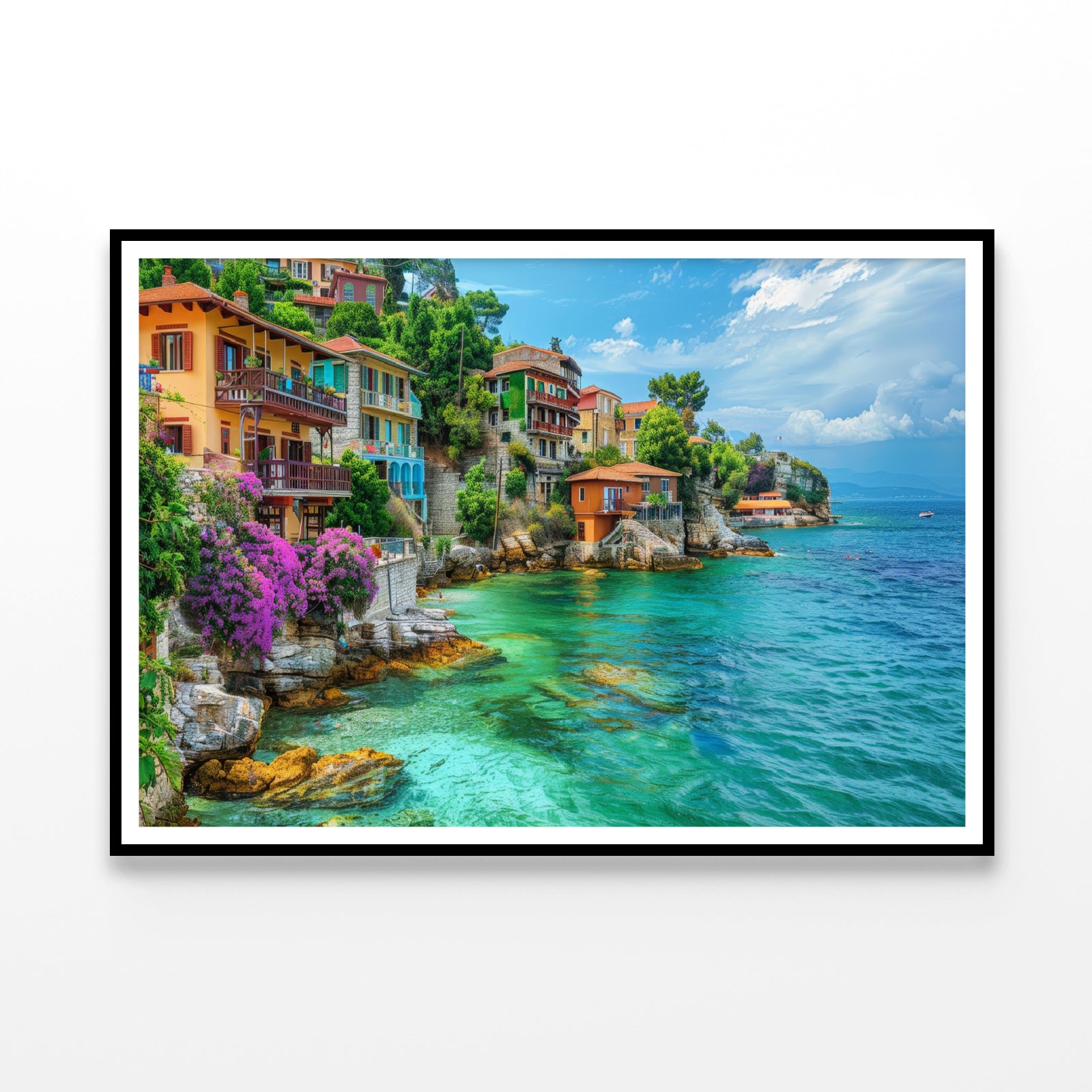 Ocean with Buildings, Trees and Sky Home Decor Premium Quality Poster Print Choose Your Sizes - Bella Home Decor