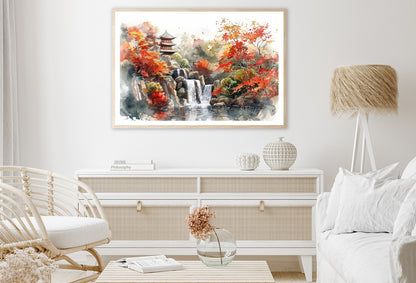 Waterfall Drawing With Trees Home Decor Premium Quality Poster Print Choose Your Sizes - Bella Home Decor