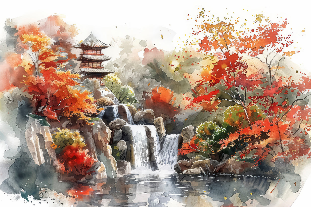 Waterfall Drawing With Trees Home Decor Premium Quality Poster Print Choose Your Sizes - Bella Home Decor