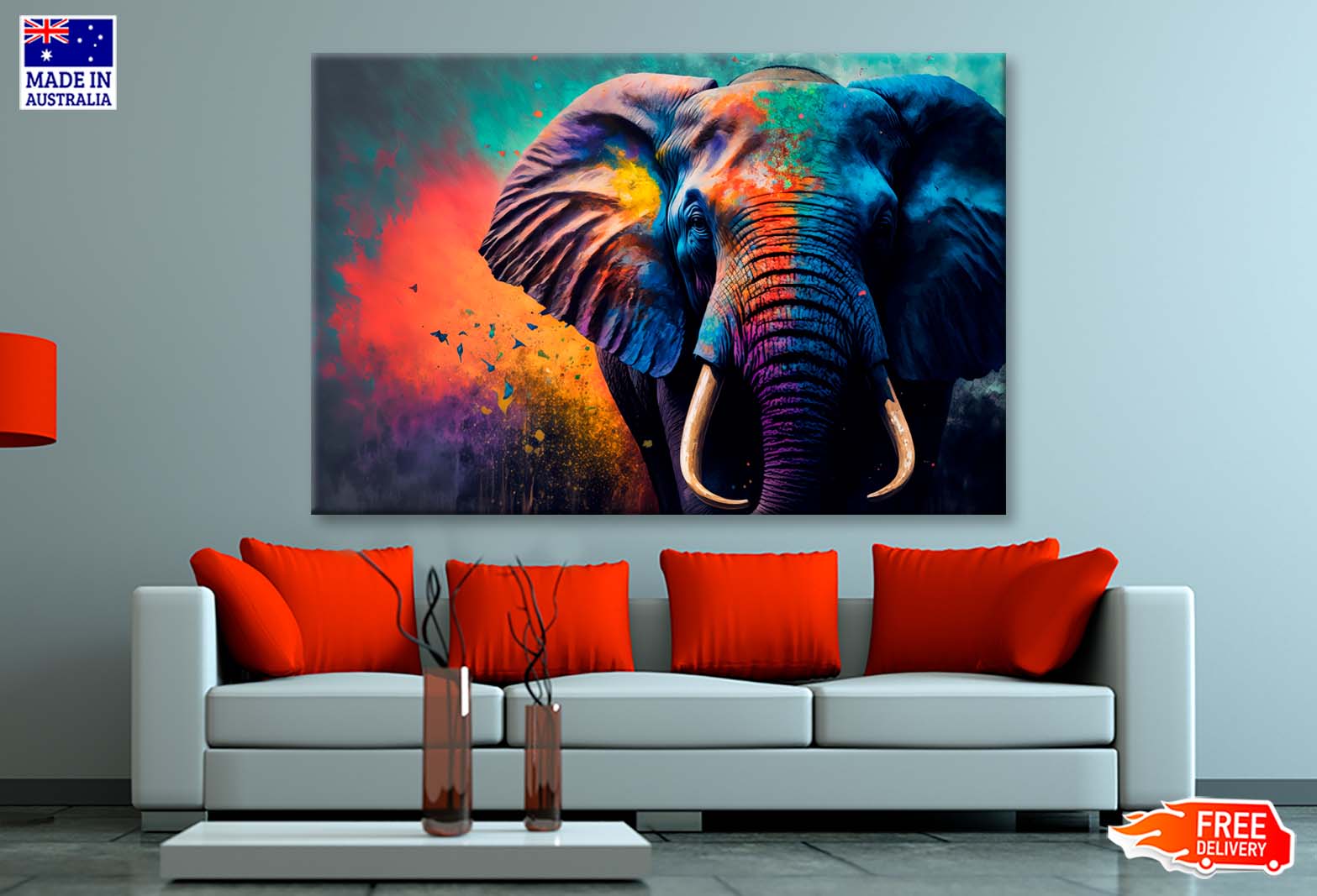 Elephant Face With Colorful Paint Wall Art Decor 100% Australian Made - Bella Home Decor