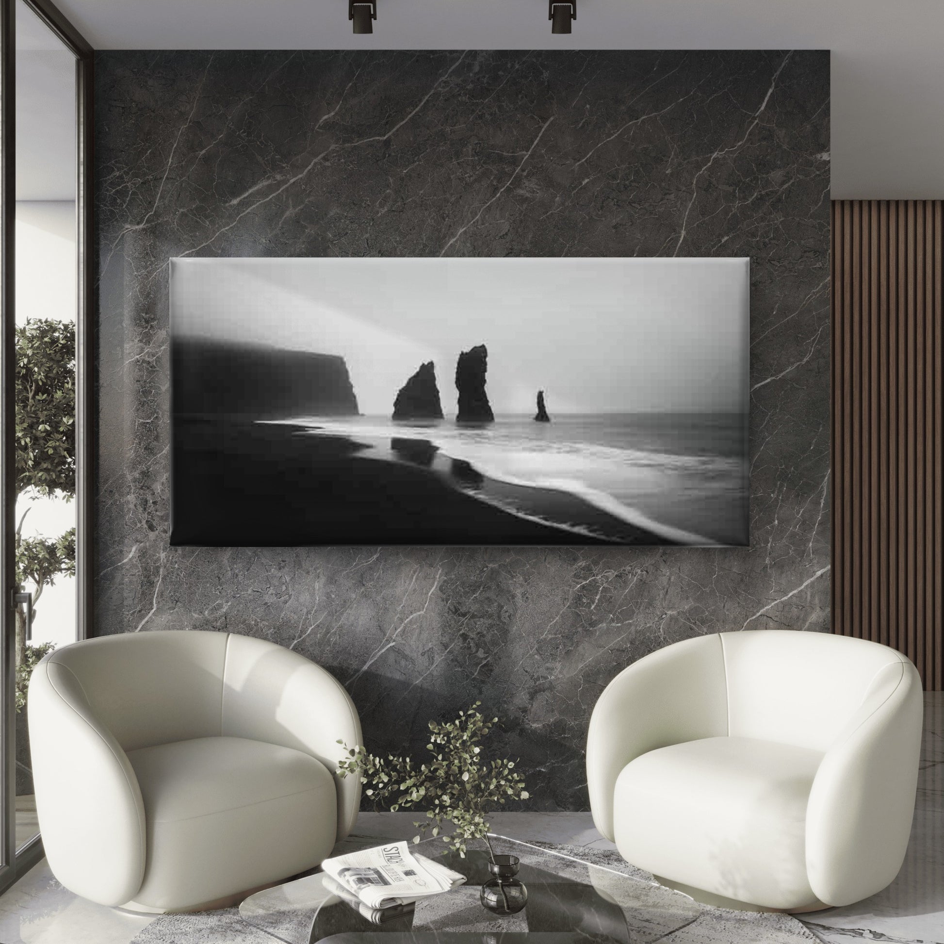 Black And White Coastal Landscape Wall Art Canvas Office Home Room Framed 120x60cm - Bella Home Decor