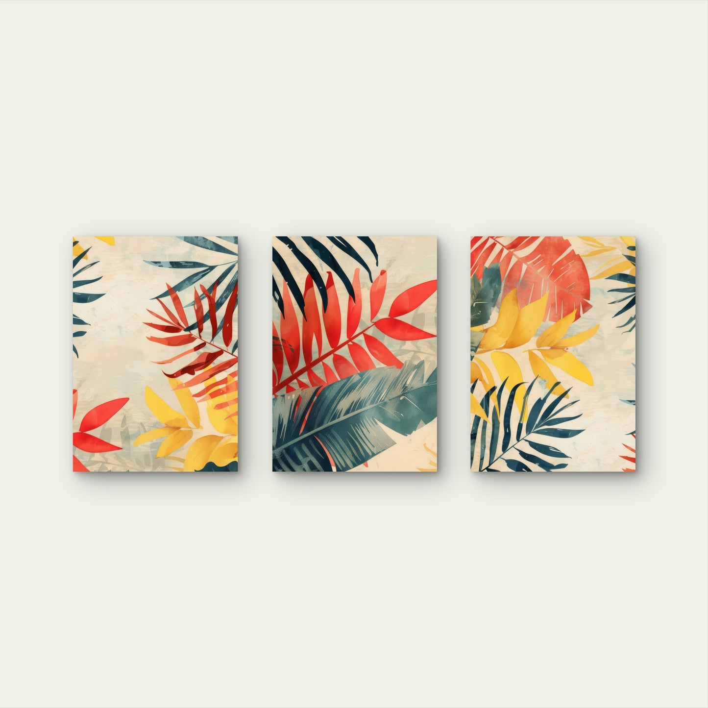 3pcs Tropical Palm Leaves Boho Botanical  Wall Art Set Canvas Framed 50x70cm - High Quality Print 100% Australian Made Wall Canvas Ready to Hang