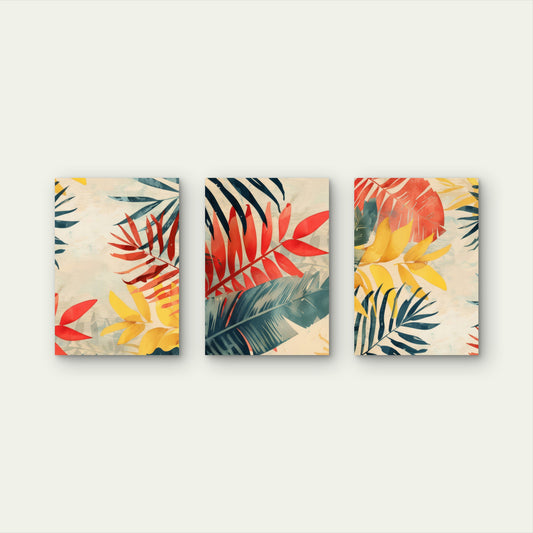 3pcs Tropical Palm Leaves Boho Botanical Wall Art Set Canvas Framed 50x70cm - High Quality Print 100% Australian Made Wall Canvas Ready to Hang