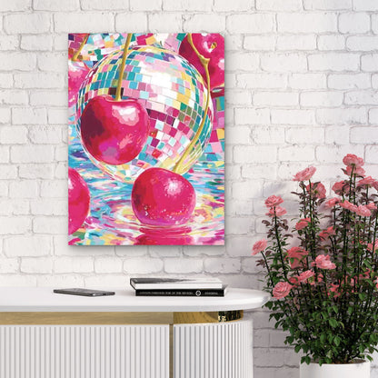 Vibrant Pink & Red Disco Ball Cherries Metal Print Ready to Hang - Bella Home Decor