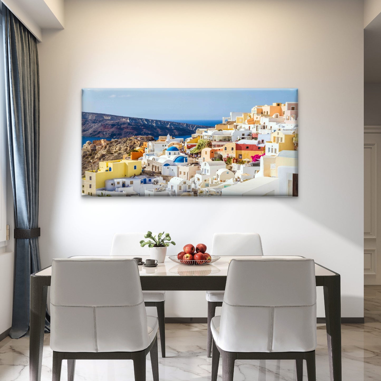 Greek Island Cliffside Wall Art Canvas Office Home Room Framed 120x60cm