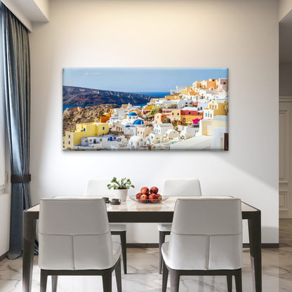 Greek Island Cliffside Wall Art Canvas Office Home Room Framed 120x60cm