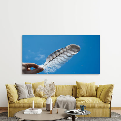 Feather Against Blue Sky Wall Art Canvas Office Home Room Framed 120x60cm