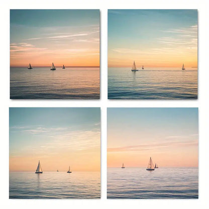 4pcs Sailboats Under Blue Sky,Wall Art Canvas Framed