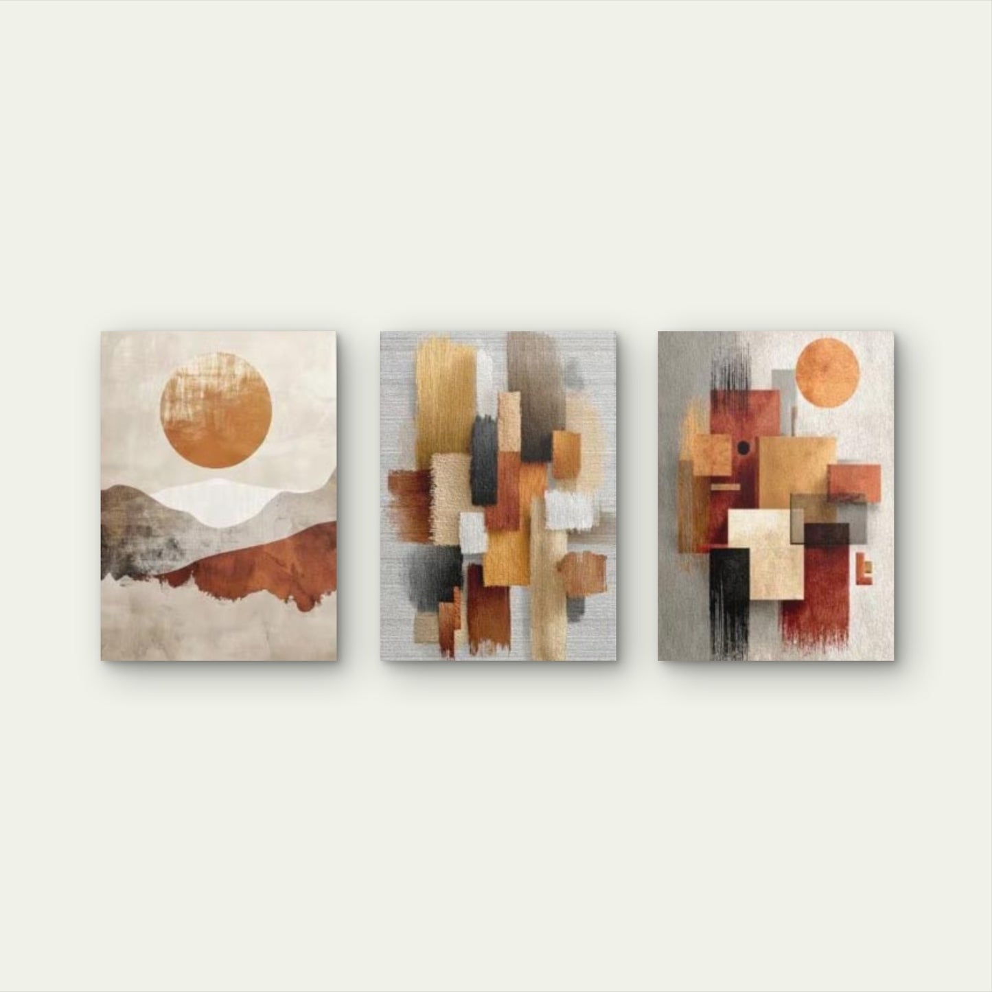 3pcs Abstract Terracotta Sun Geometric Wall Art Set Canvas Framed 40x60cm - High Quality Print 100% Australian Made Wall Canvas Ready to Hang - Bella Home Decor