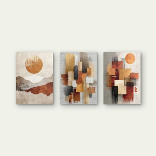 3pcs Abstract Terracotta Sun Geometric Wall Art Set Canvas Framed 40x60cm - High Quality Print 100% Australian Made Wall Canvas Ready to Hang - Bella Home Decor