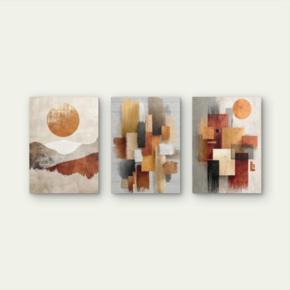 3pcs Abstract Terracotta Sun Geometric Wall Art Set Canvas Framed 50x70cm - High Quality Print 100% Australian Made Wall Canvas Ready to Hang - Bella Home Decor