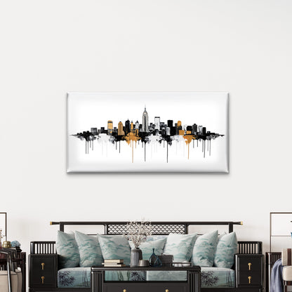 New York NYC Skyline Gold Drip Wall Art Canvas Office Home Room Framed 120x60cm