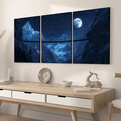 3pcs Modern Natural Mountain Night Scene Artworks Dark Wall Art Set Canvas Unframed - High Quality Print 100% Australian Made Wall Canvas