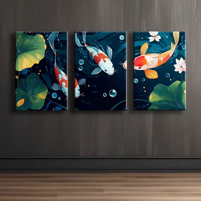 3pcs Colorful koi in the water Wall Art Set Canvas Framed 40x60cm - High Quality Print 100% Australian Made Wall Canvas Ready to Hang - Bella Home Decor