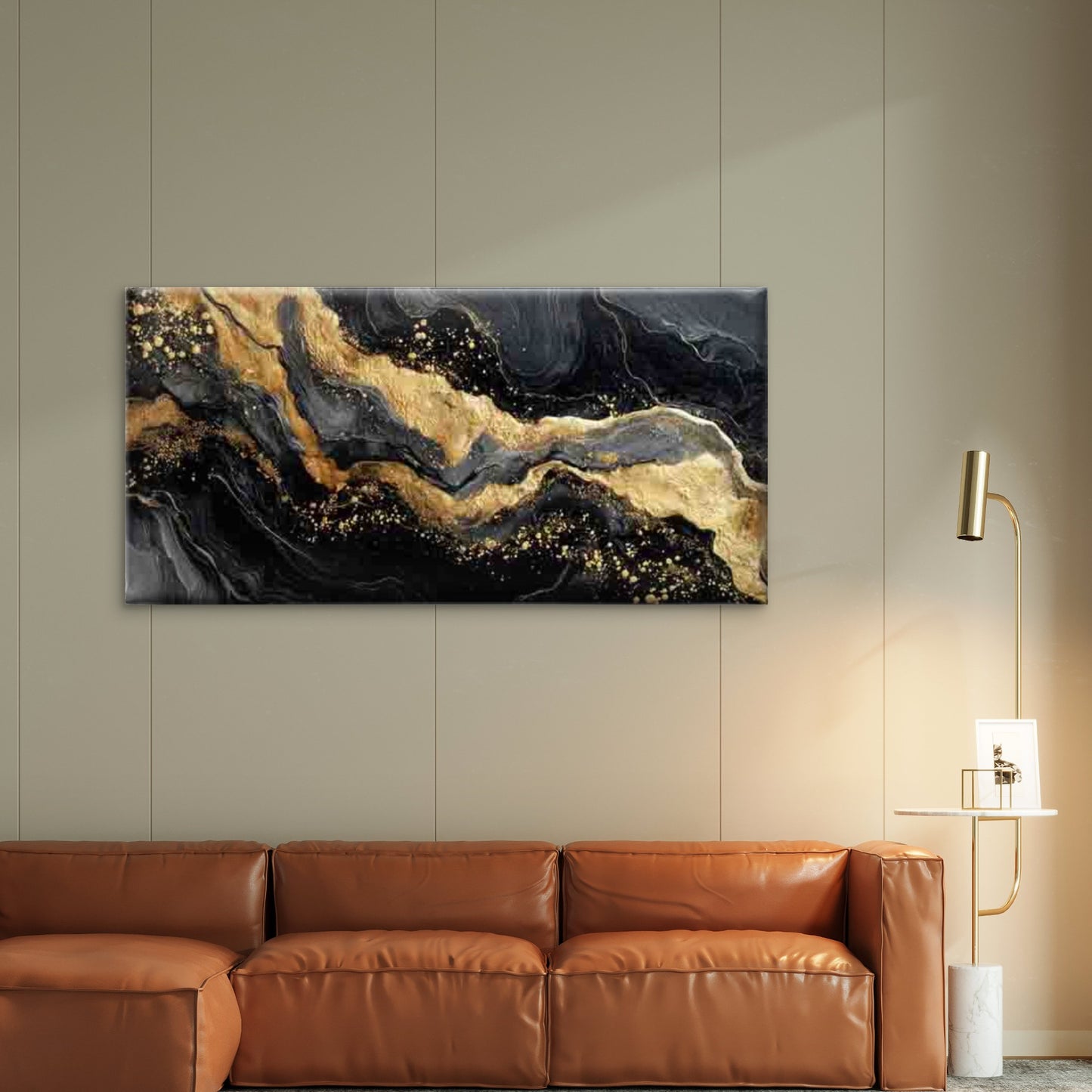 Luxury Elegance Golden Accents Wall Art Canvas Office Home Room Framed 120x60cm - Bella Home Decor