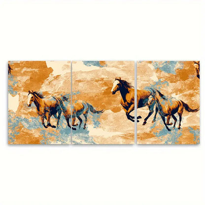 3pcs Riders of the Horizon Horse Western Wall Art Set Canvas Framed 60x90cm - High Quality Print 100% Australian Made Wall Canvas Ready to Hang