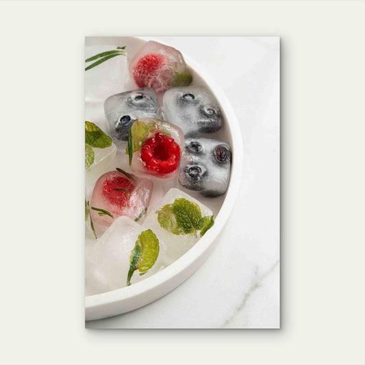Top View Ice Cubes With Fruits 40x60cm Metal Print Ready to Hang