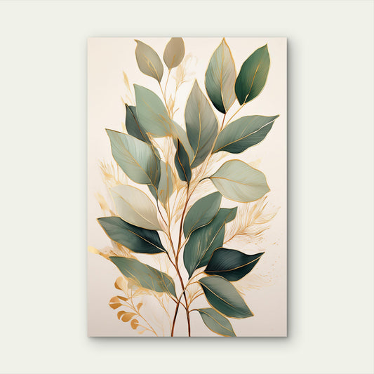 Eucalyptus Green Gold Sage Botanical 40x60cm Metal Print Ready to Hang