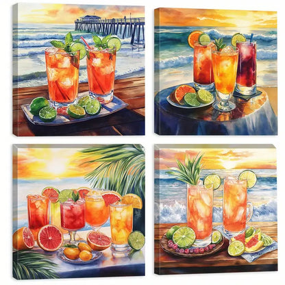 4pcs Aesthetic  Lime Ice Cube Home Decor   Wall Art Canvas Framed