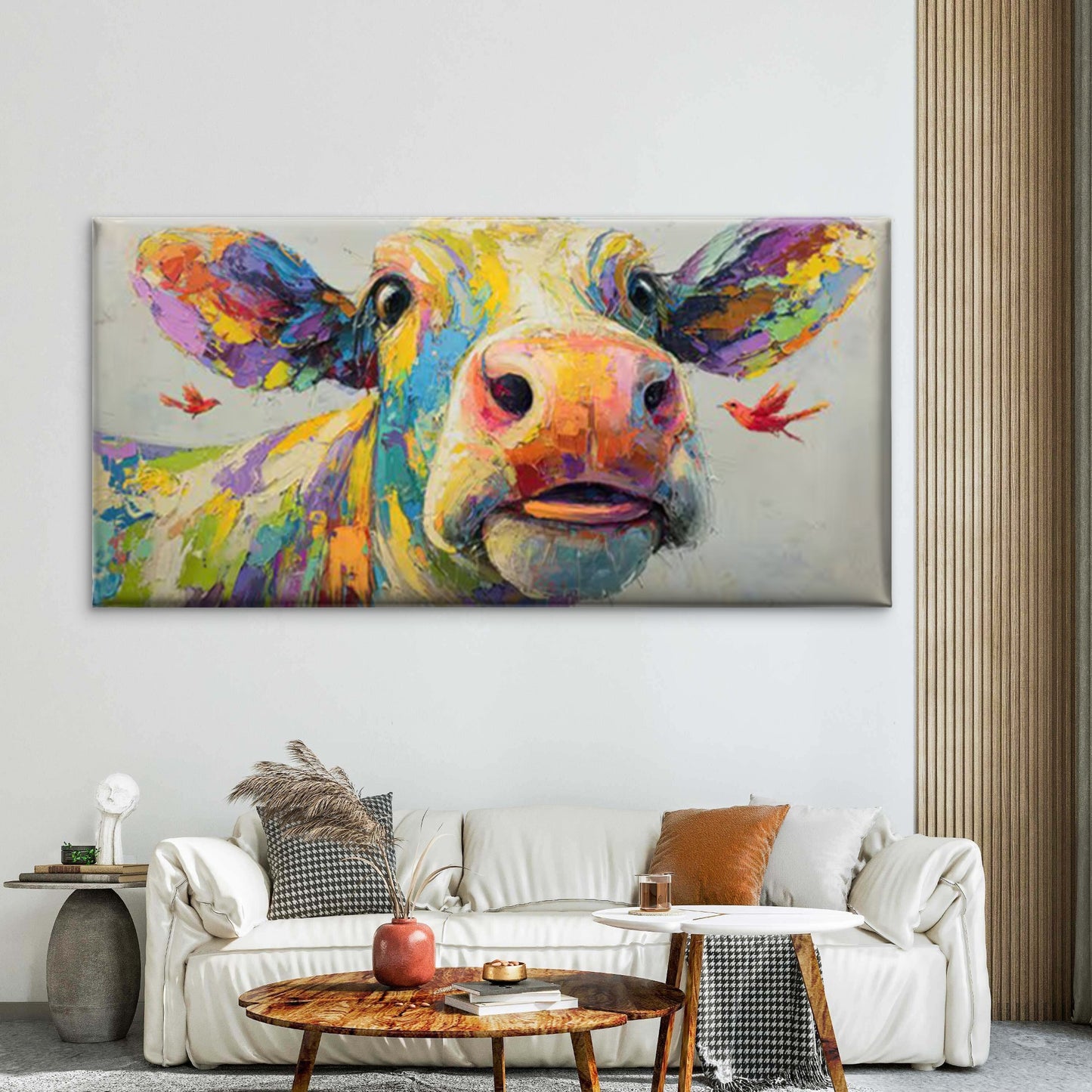 Cow & Birds Canvas Wall Art Painting  Wall Art Canvas Office Home Room Framed 120x60cm