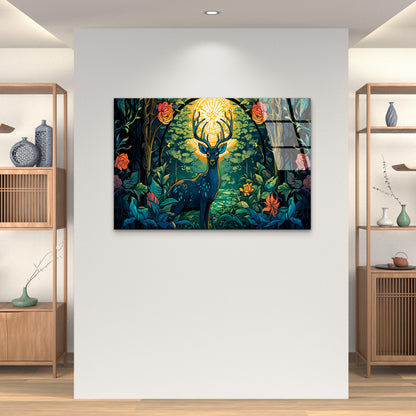 Mystical Stag Deer Forest Rose Acrylic Glass Printing Wall Art Australian Made Quality