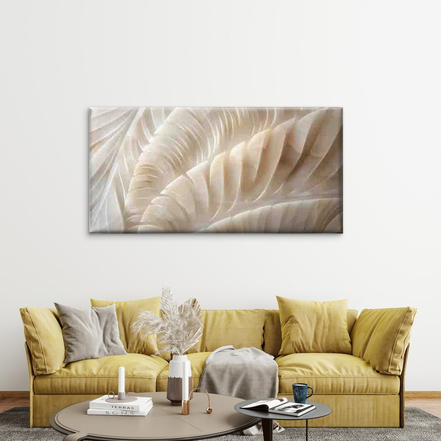 Abstract Beige Feather Wall Art Canvas Office Home Room Framed 120x60cm - Bella Home Decor
