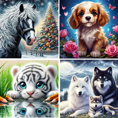 4pcs Animal Series Wall Art Canvas Framed