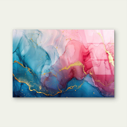Abstract Pink Navy Blue Gold Alcohol Glass Printing Wall Art Australian Made