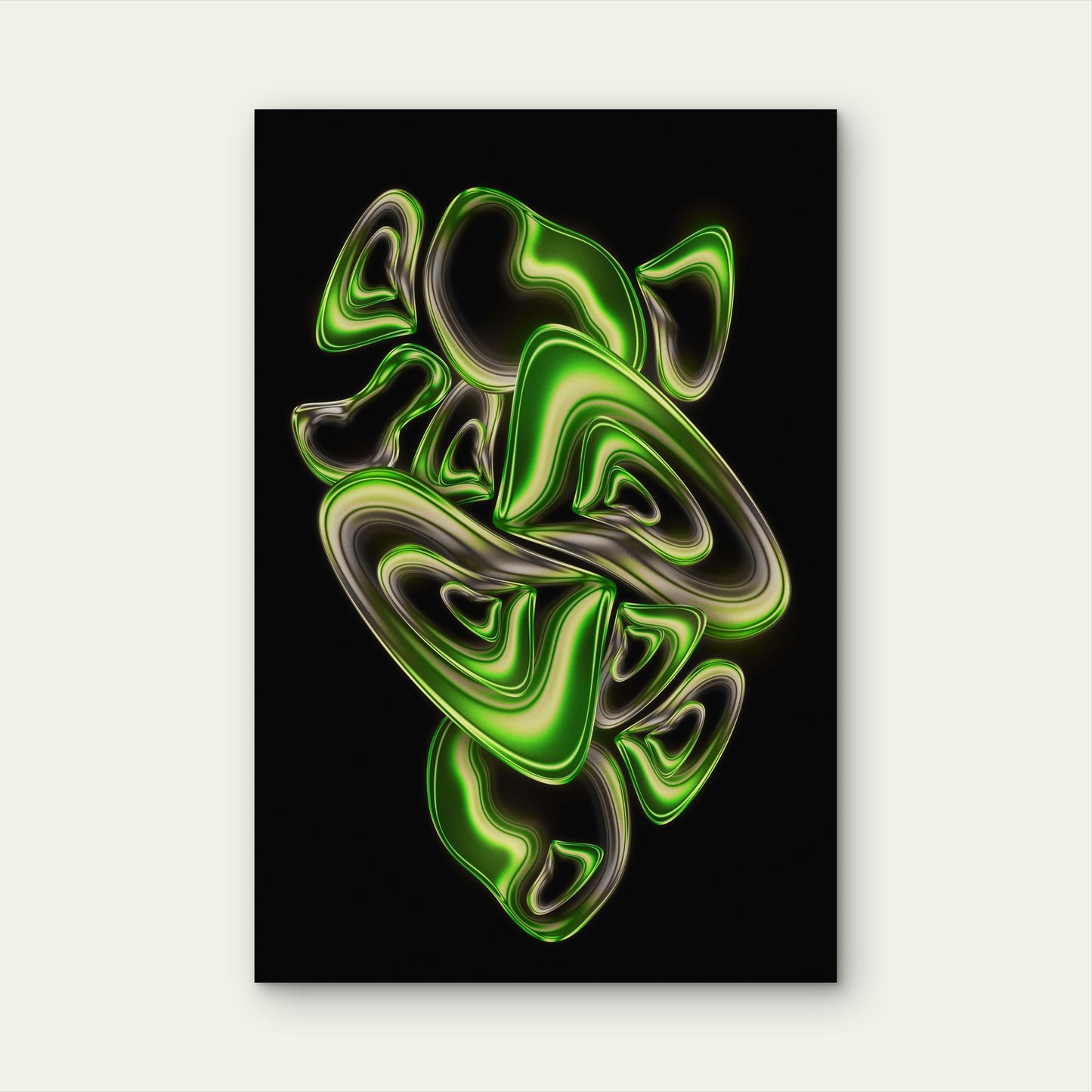 Abstract Green Shapes with Metallic Sheen 40x60cm Metal Print Ready to Hang