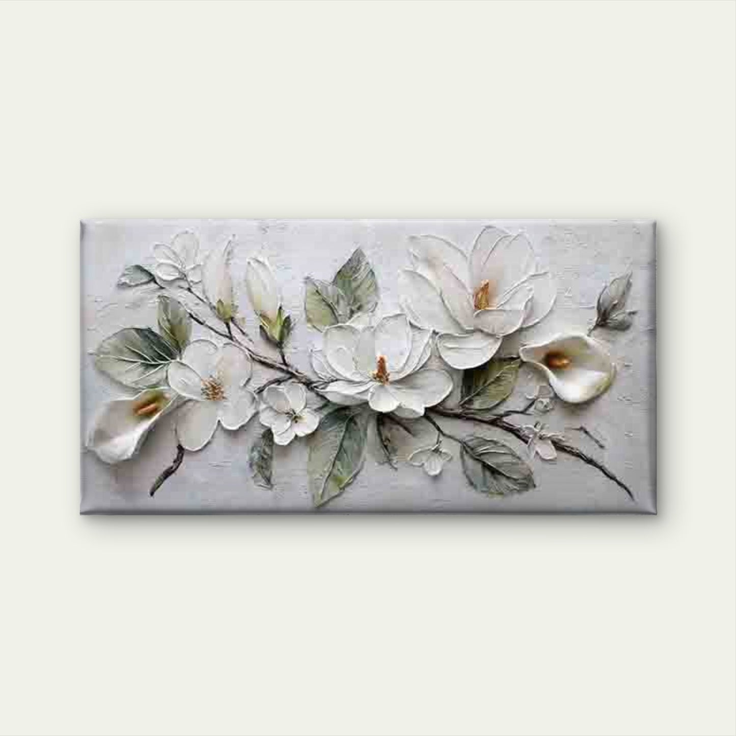 Abstract Design of White Flower Wall Art Canvas Office Home Room Framed 120x60cm - Bella Home Decor