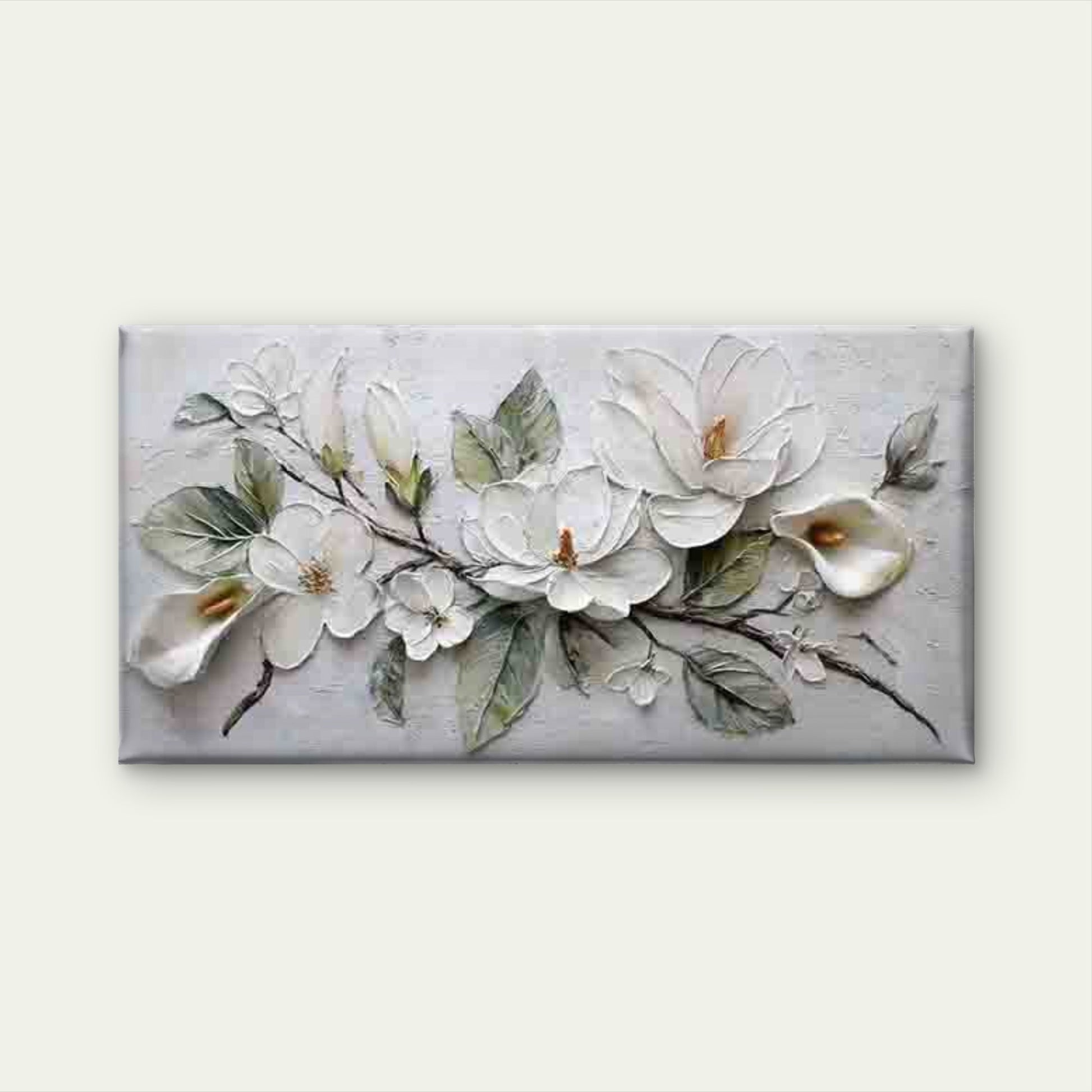 Abstract Design of White Flower Wall Art Canvas Office Home Room Framed 120x60cm - Bella Home Decor