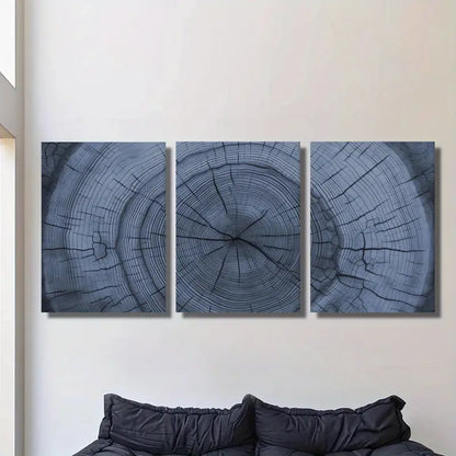 3pcs Abstract Blue Tree Rings Metal Print Ready to Hang Art - Bella Home Decor