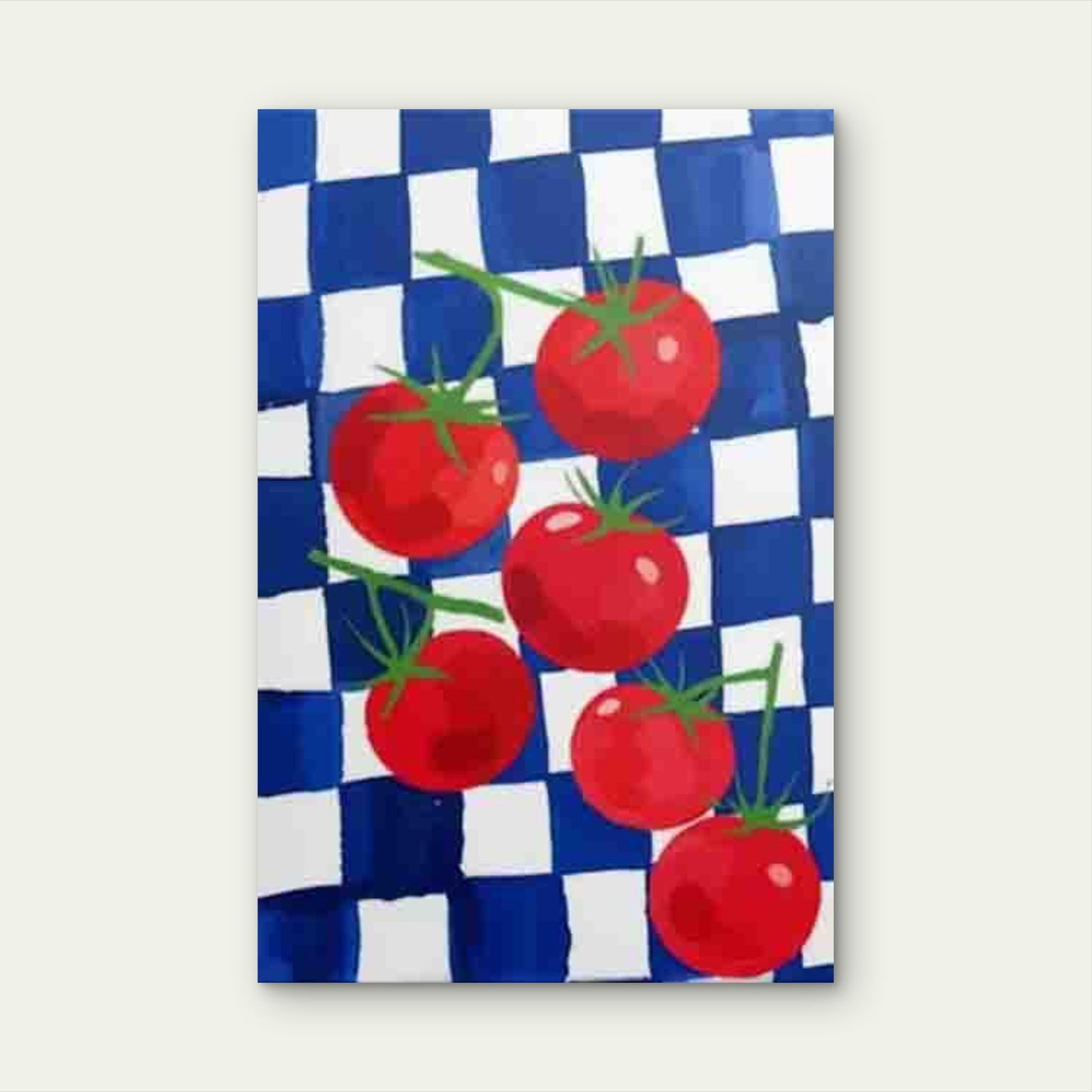 Blue & White Checkered Red Tomato Theme Retro Metal Print Ready to Hang