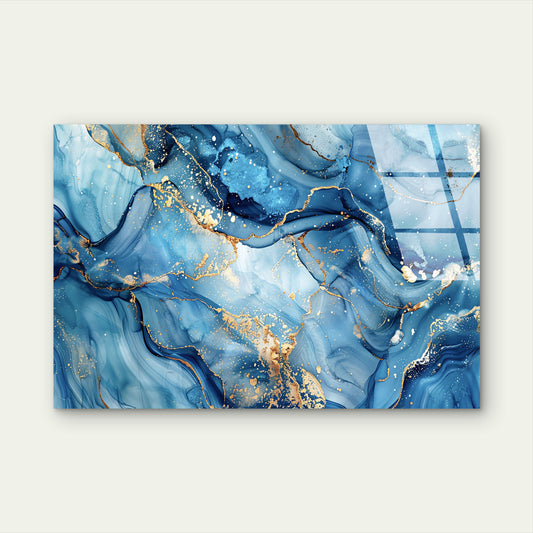 Dark Blue Ocean Fluid Art Glass Printing Wall Art Australian Made Quality