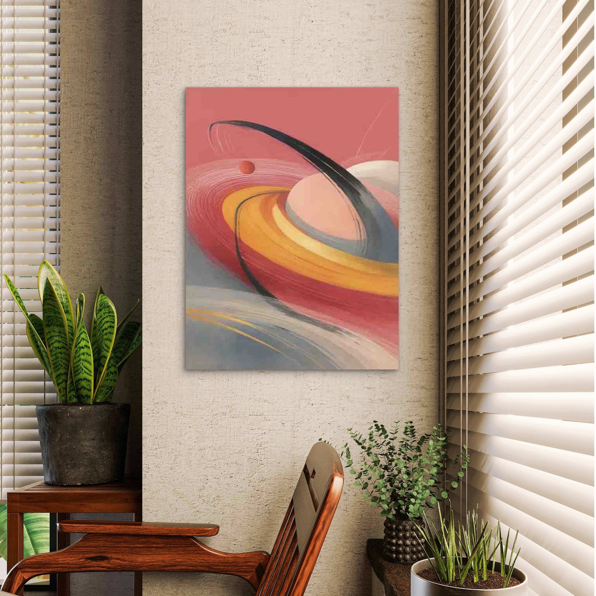 Retro Cosmic Orbit 60x90cm Metal Print Ready to Hang - Bella Home Decor