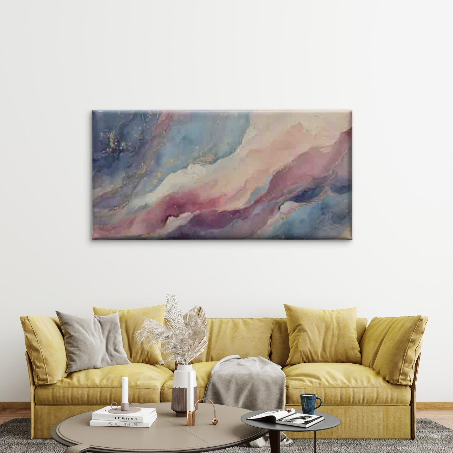 Abstract Blue & Pink Ink Flow Wall Art Canvas Office Home Room Framed 120x60cm - Bella Home Decor
