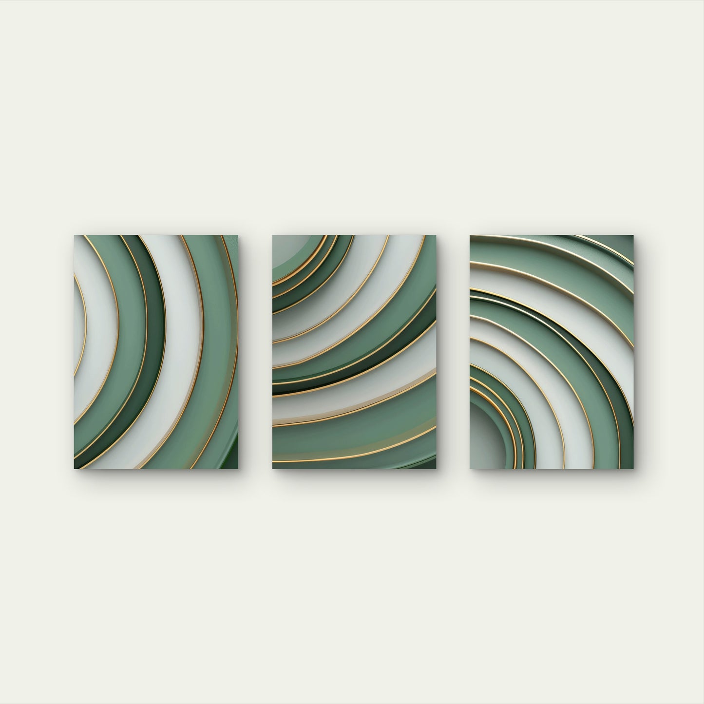 3pcs Modern Sage Green Gold Abstract Curves   Wall Art Set Canvas Framed 40x60cm - High Quality Print 100% Australian Made Wall Canvas Ready to Hang