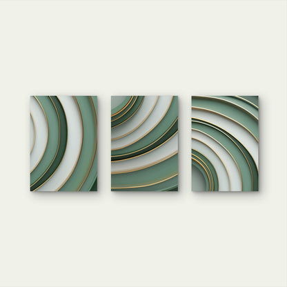 3pcs Modern Sage Green Gold Abstract Curves Wall Art Set Canvas Framed 60x90cm - High Quality Print 100% Australian Made Wall Canvas Ready to Hang