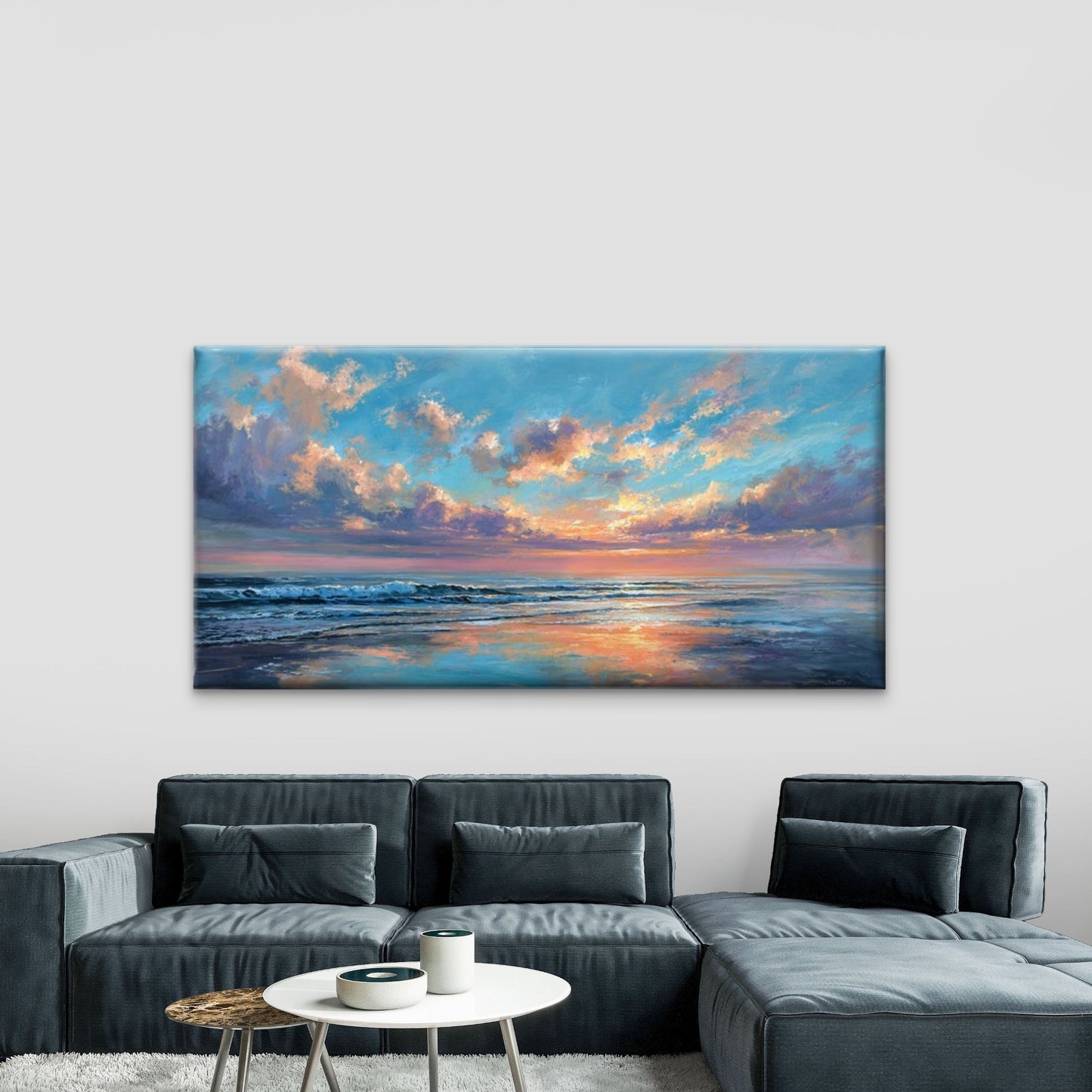 Waters & Pink-Purple Sky Ocean Wall Art Canvas Office Home Room Framed 120x60cm