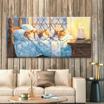 Sleeping Kittens Wall Art - Cozy Bedroom Wall Art Canvas Office Home Room Framed 120x60cm