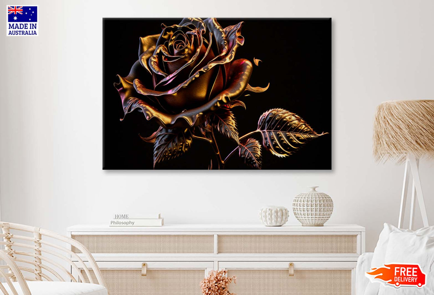 Metallic Rose on A Black Background Wall Art Limited Edition High Quality Print