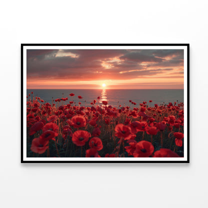 Stunning Sunset over a Sea Of Red Poppies Home Decor Premium Quality Poster Print Choose Your Sizes - Bella Home Decor