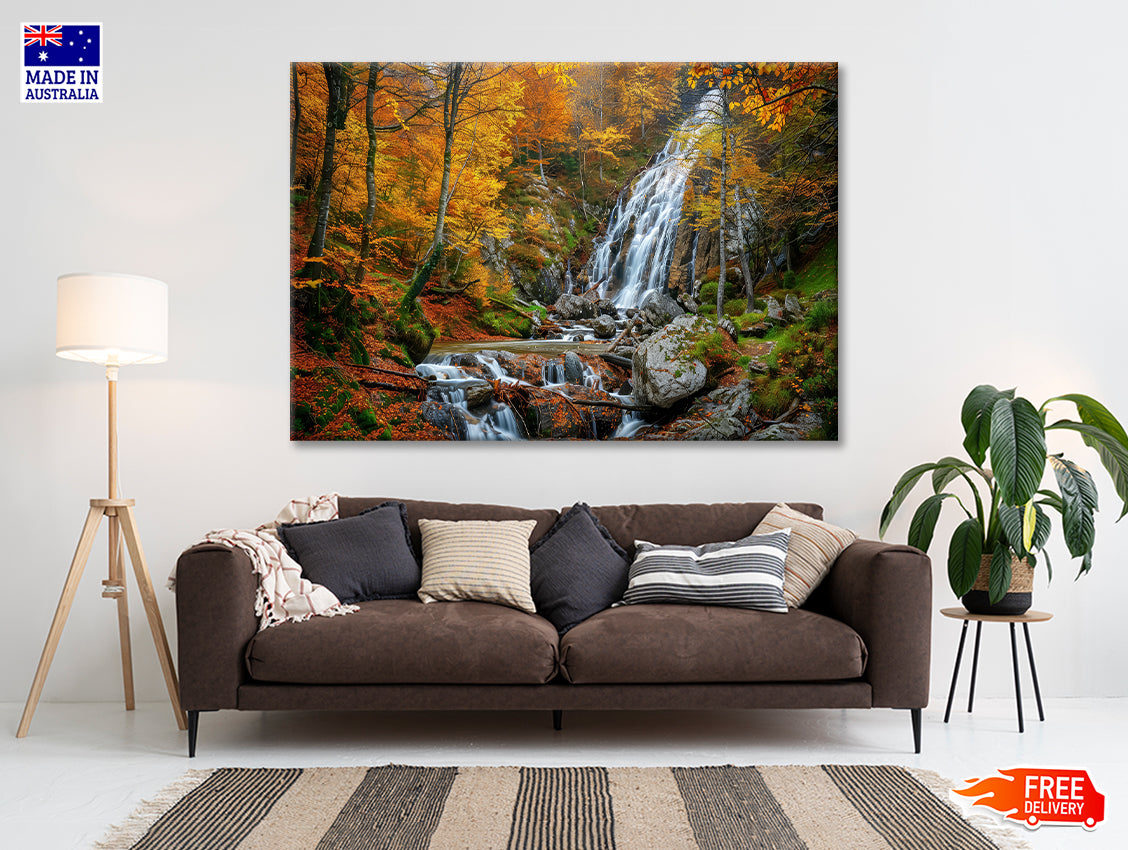 Waterfall in a Forest with Trees Print 100% Australian Made - Bella Home Decor