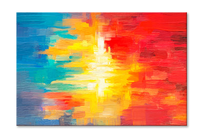 Yellow & Red Colorful Abstract Oil Painting Wall Art Limited Edition High Quality Print Stretched Canvas None