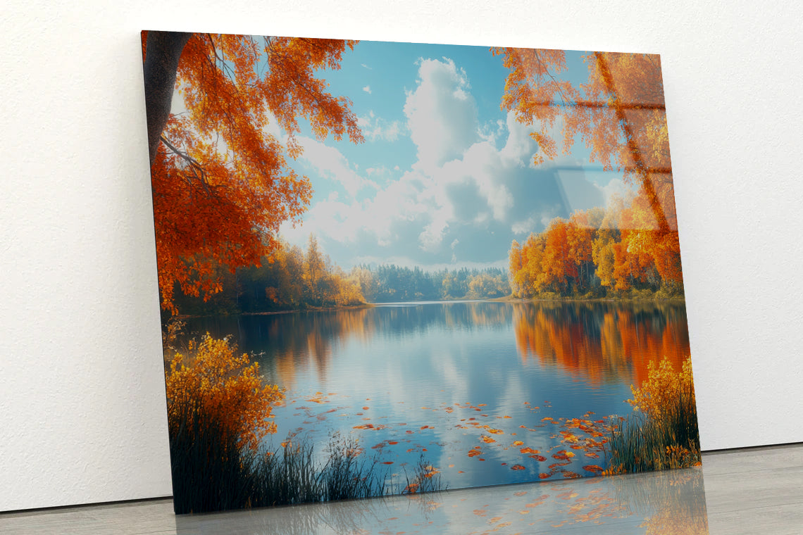 Autumn, Lake & Trees Acrylic Glass Print Tempered Glass Wall Art 100% Made in Australia Ready to Hang - Bella Home Decor
